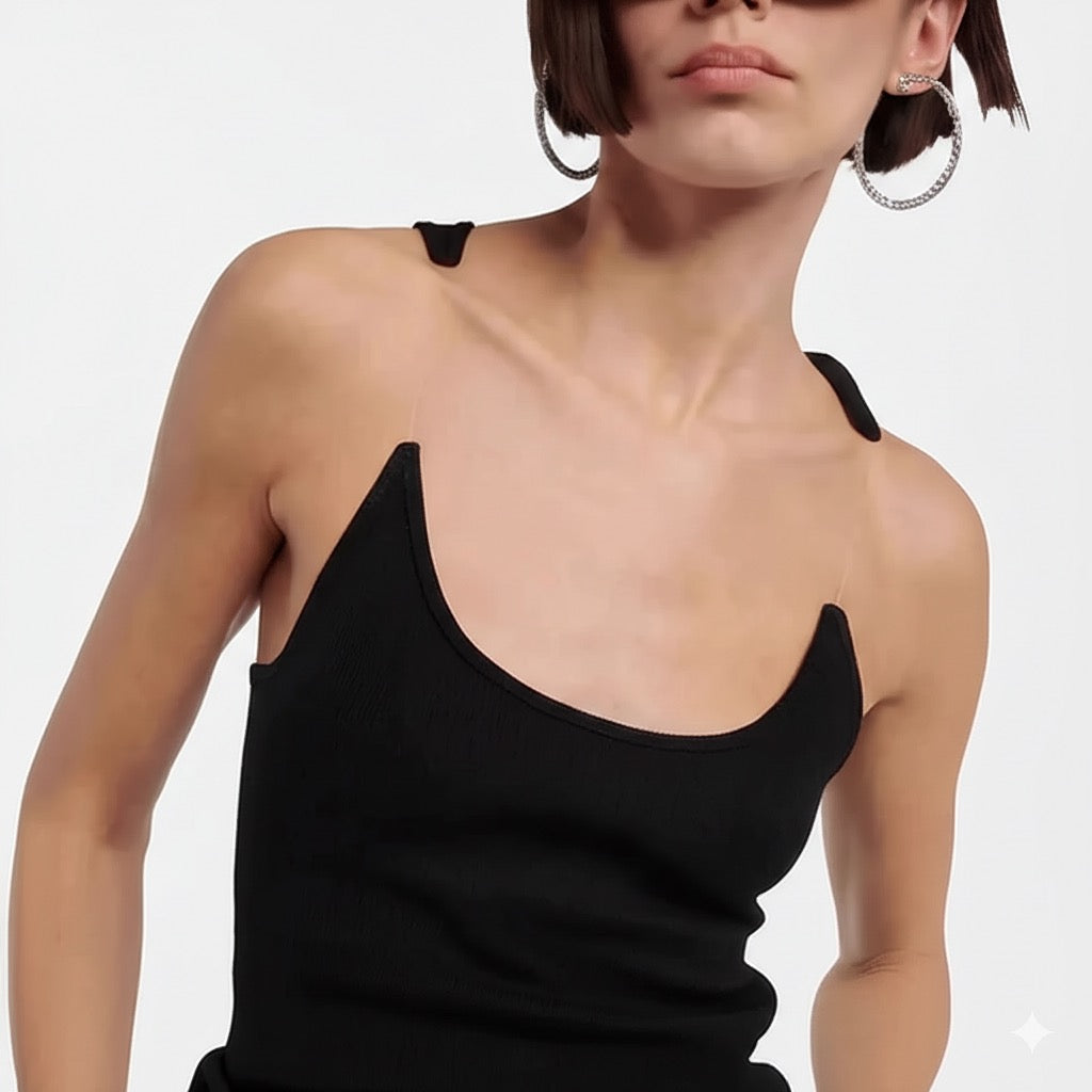 Invisible Strap Black Camisole – Stretch Ribbed Everyday Basic