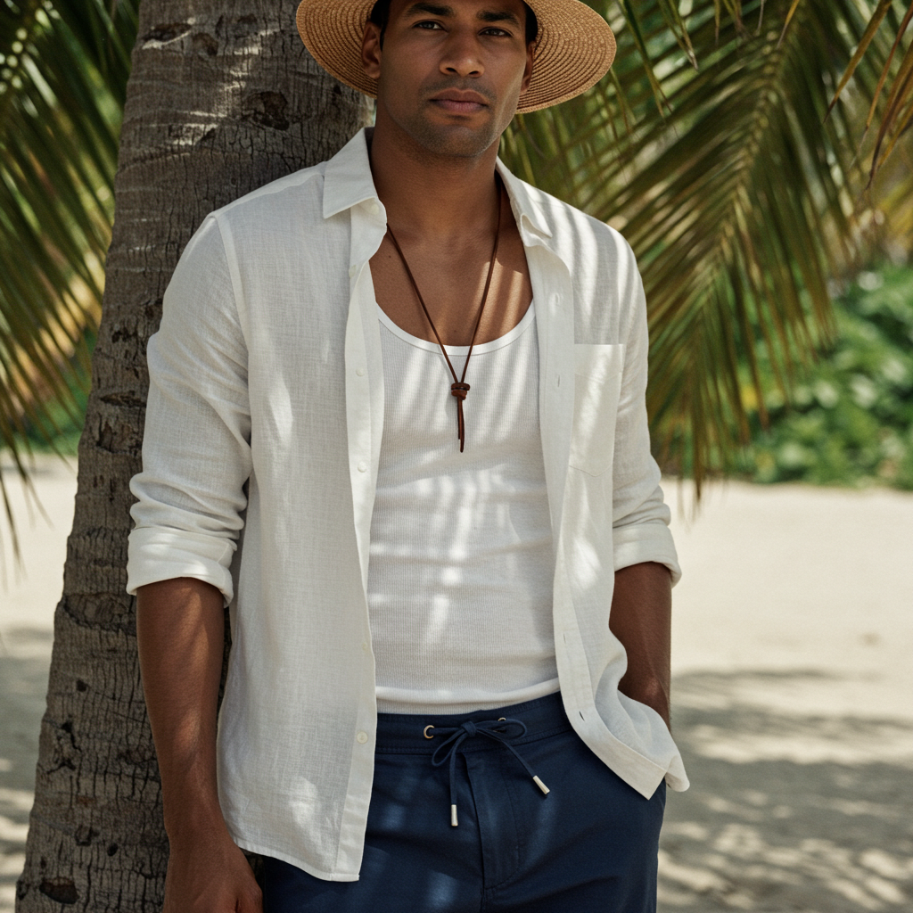 Men’s Cotton-Linen Beach Polo Shirt