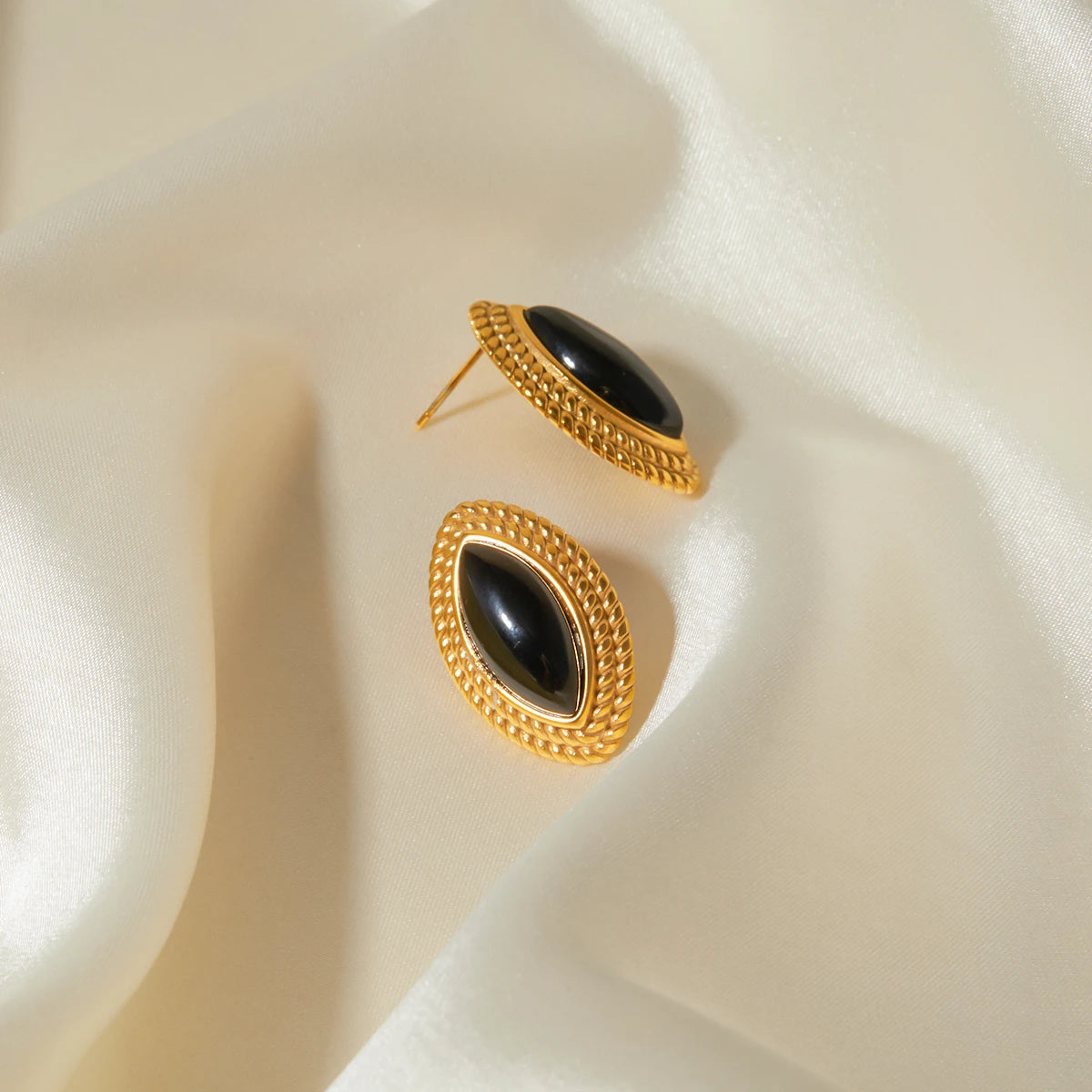 Black Onyx Horse Eye Earrings