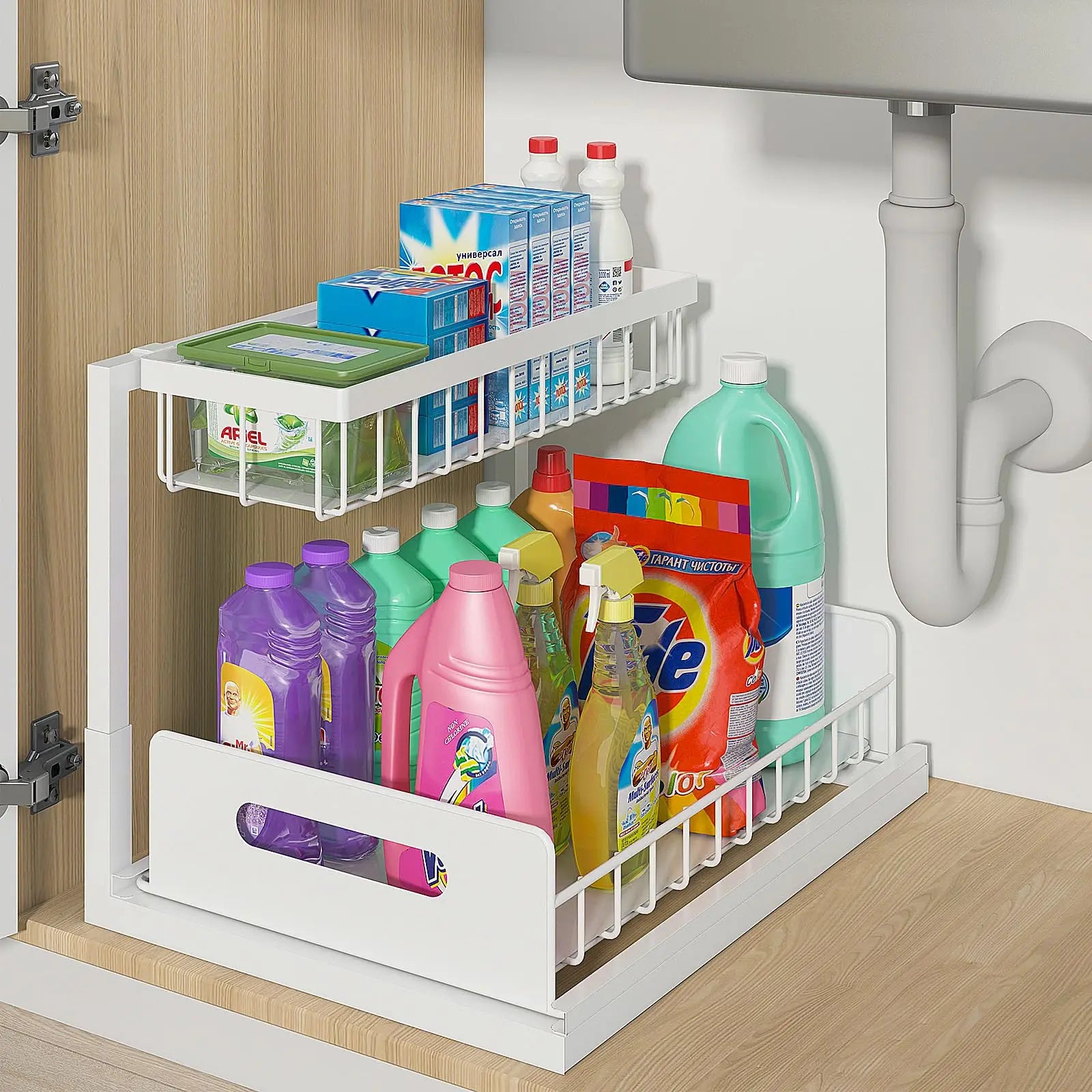 2-Tier Under Sink Organizer – Sliding Bathroom &amp; Kitchen Shelf