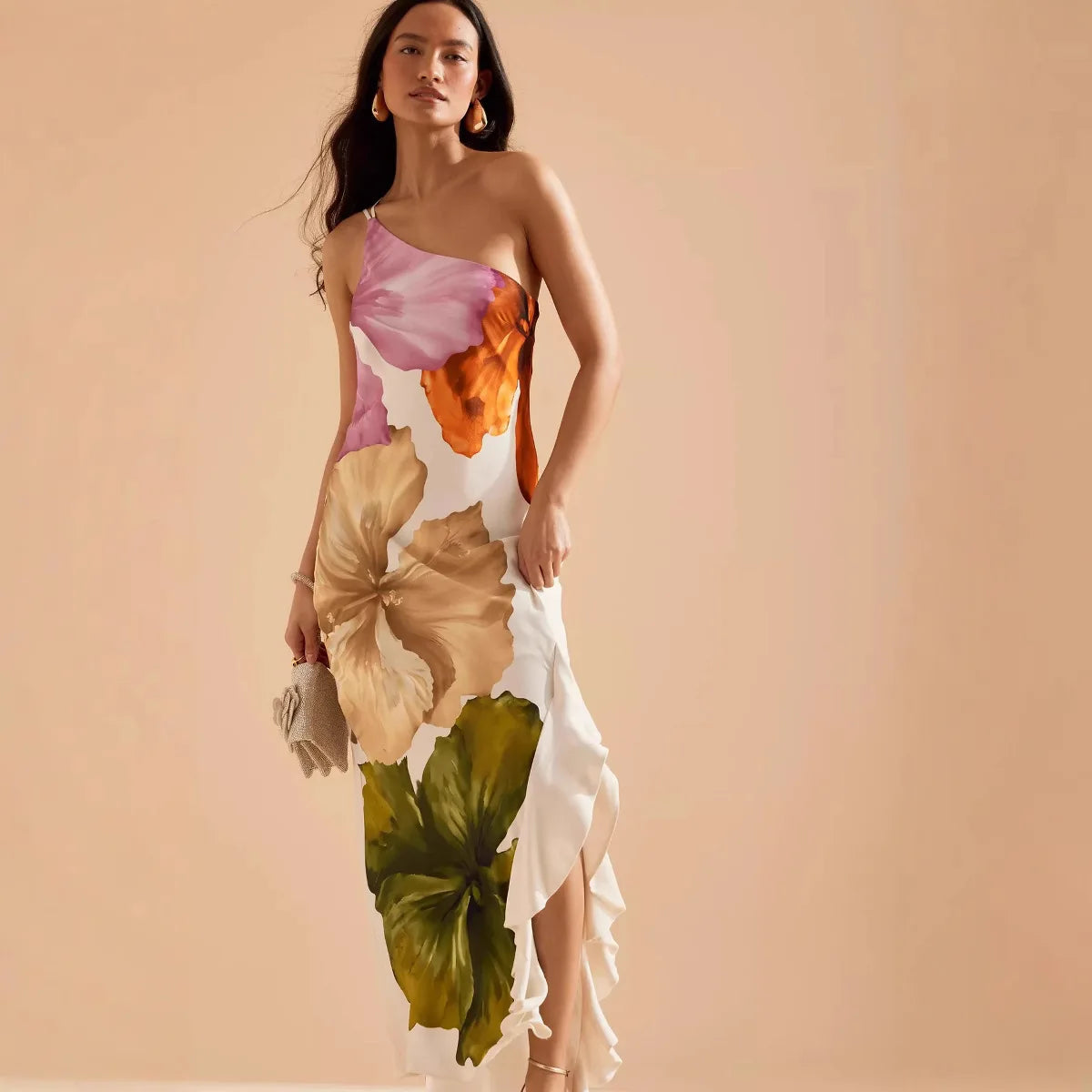 Veitche One-Shoulder Printed Maxi Dress