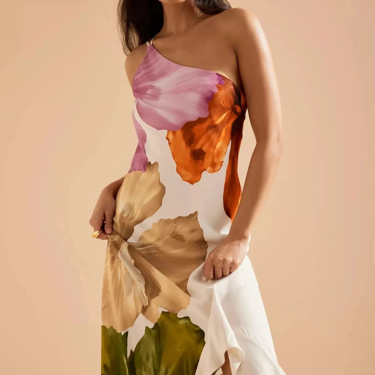 Veitche One-Shoulder Printed Maxi Dress