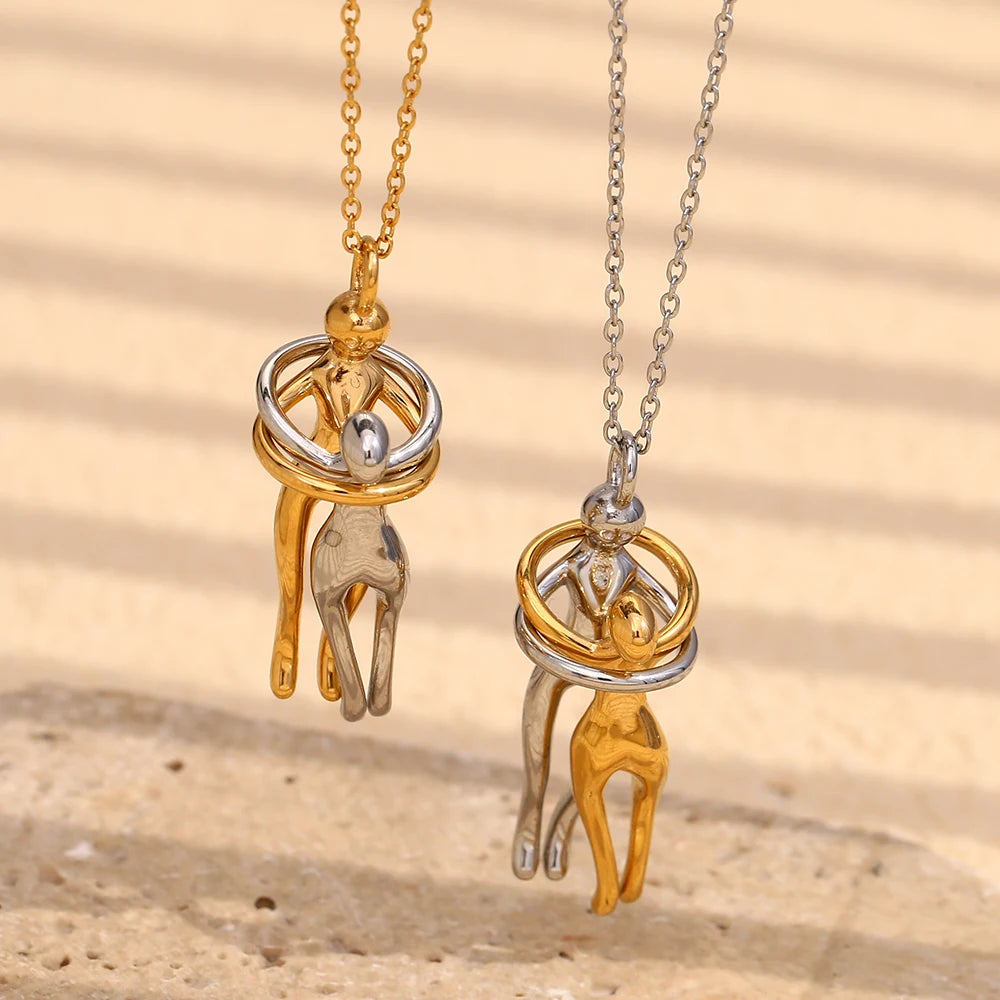 People Hug Pendant Necklace – Stainless Steel &18K Gold Plated
