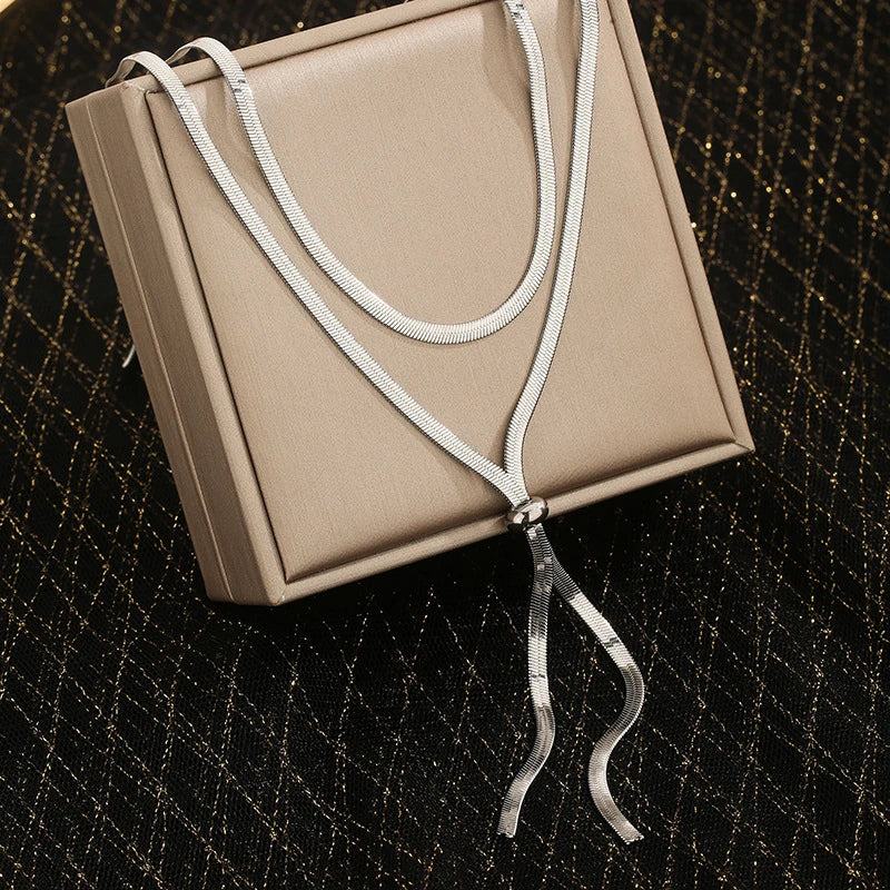 Flat Snake Chain Choker Necklace – Adjustable 316L Stainless Steel