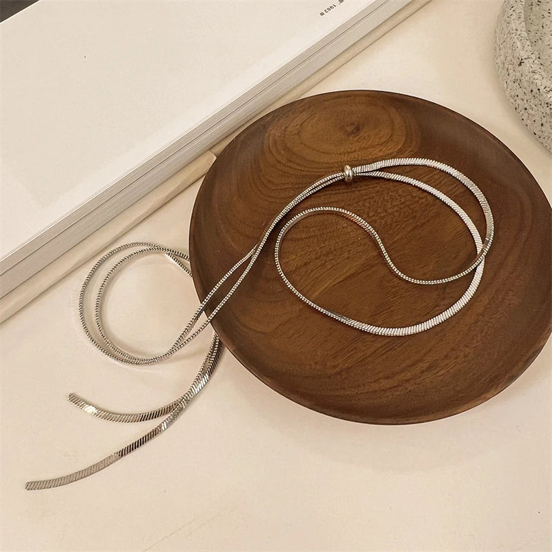 Flat Snake Chain Choker Necklace – Adjustable 316L Stainless Steel
