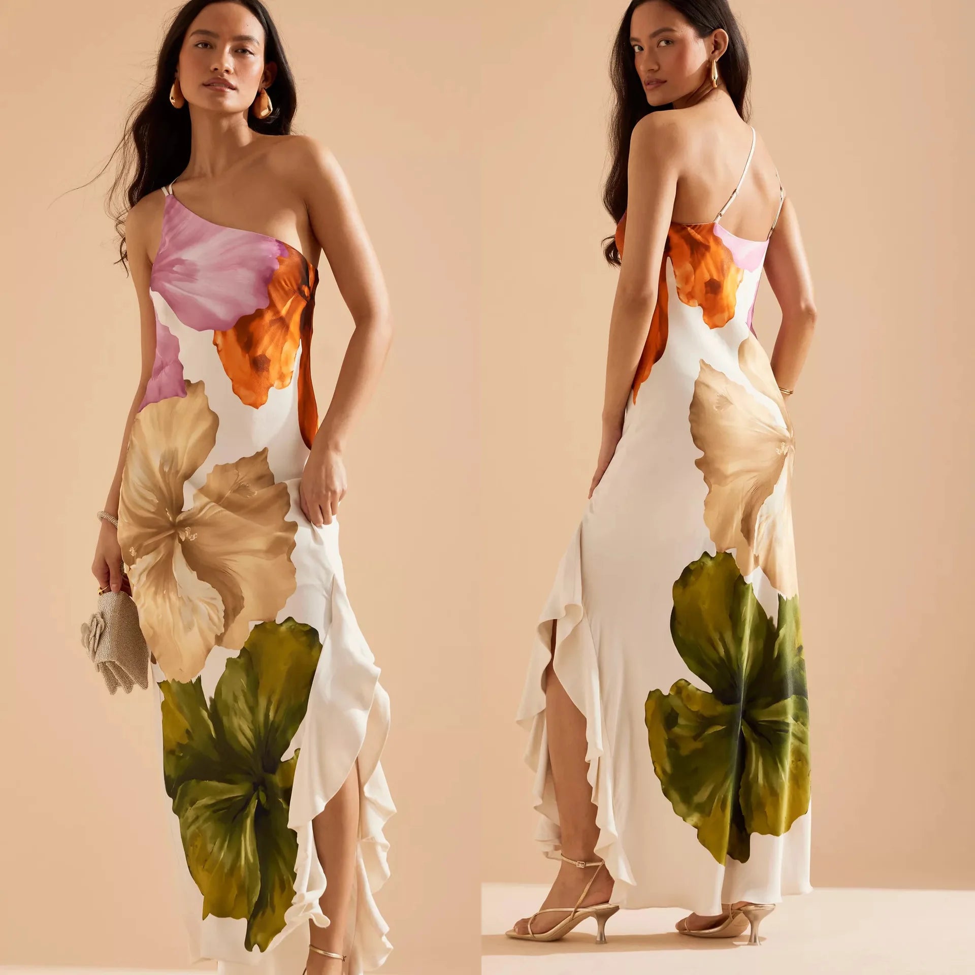 Veitche One-Shoulder Printed Maxi Dress