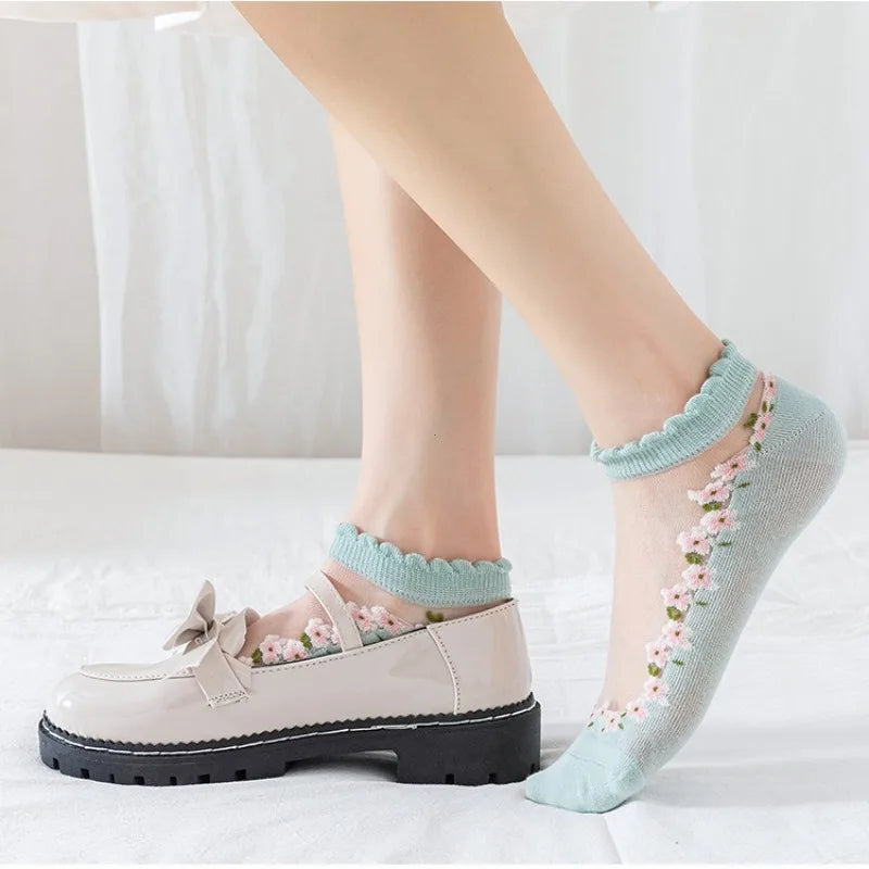 Breathable Floral Sheer Socks
