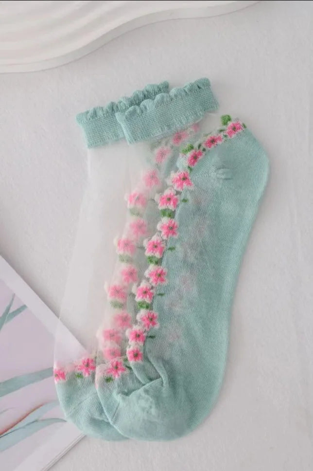 Breathable Floral Sheer Socks
