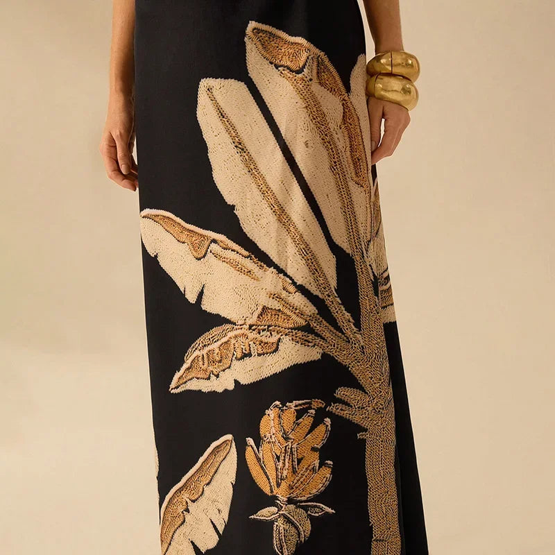 Printed Backless Halter Maxi Dress