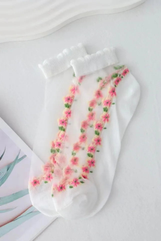 Breathable Floral Sheer Socks