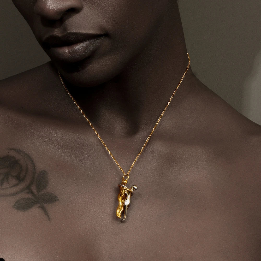 People Hug Pendant Necklace – Stainless Steel &18K Gold Plated