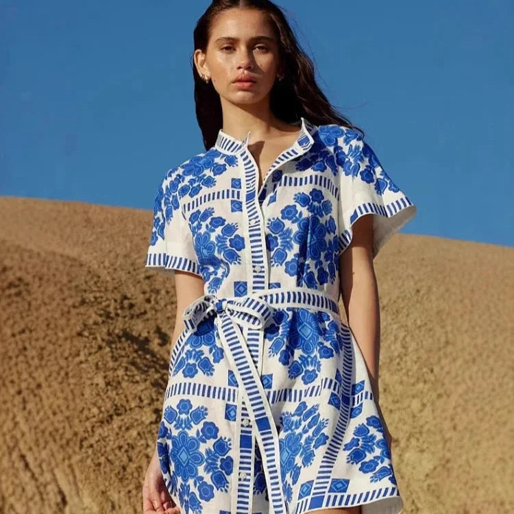 Elegant Printed Short Dress – Summer Casual & Vacation Style