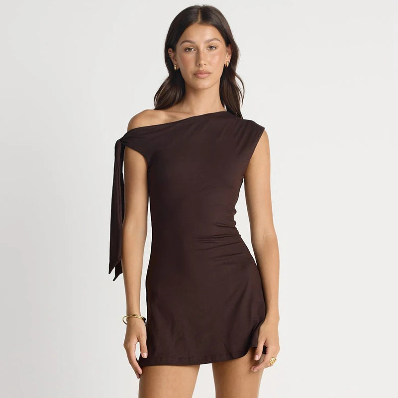 One-Shoulder Tie Mini Dress