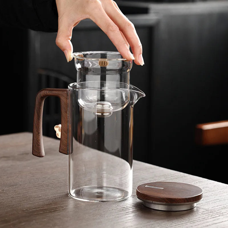 Glass Teapot Kettle with Infuser – Magnetic One-Click Tea Filtration