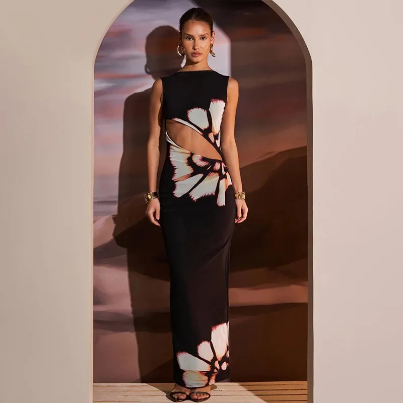 Black Hollow-Out Sleeveless Dress