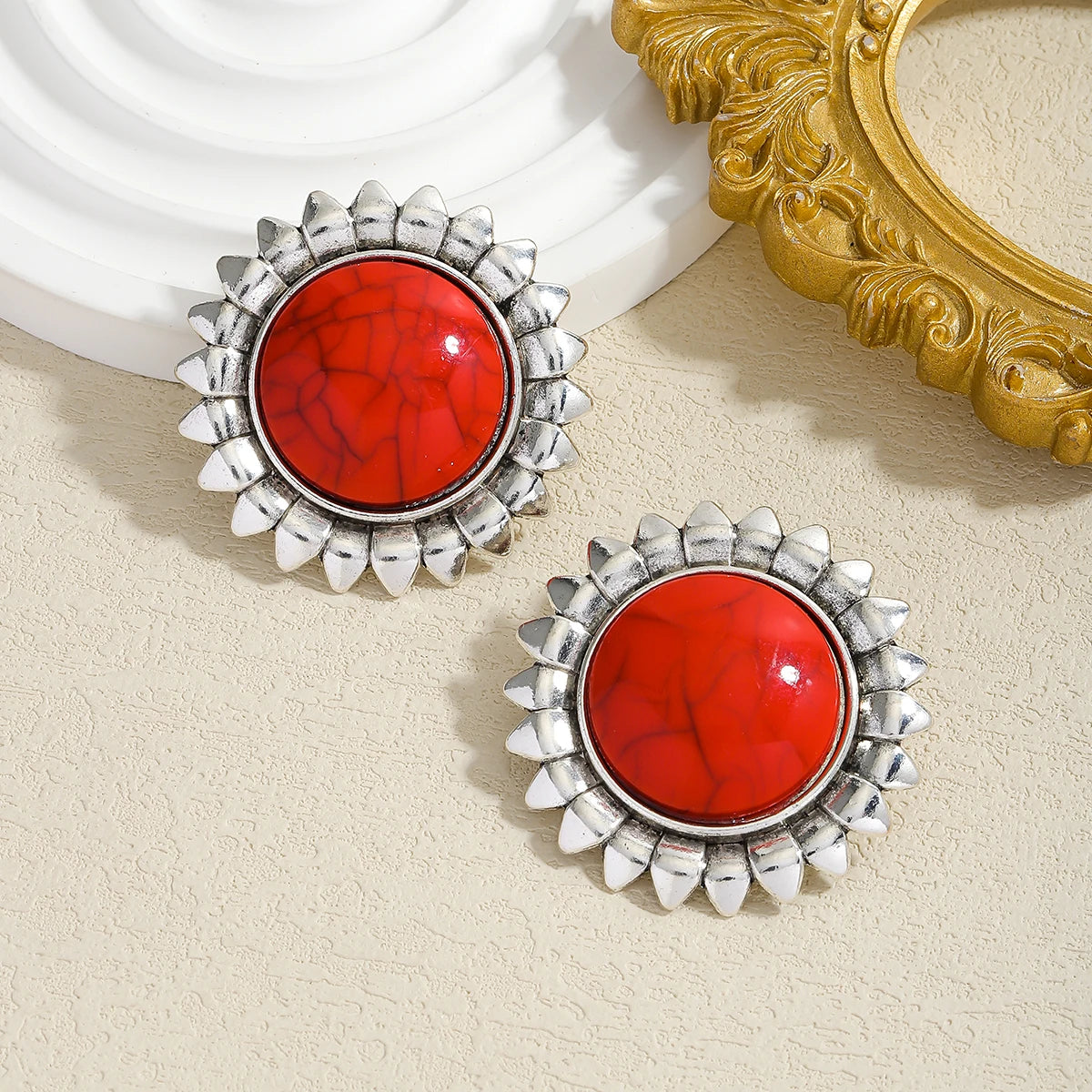Sun Stone Earrings Women Red Pine