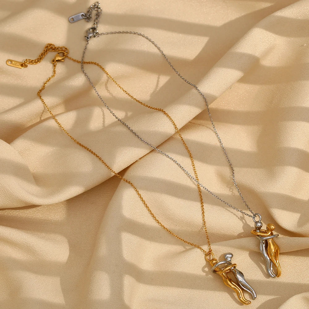 People Hug Pendant Necklace – Stainless Steel &18K Gold Plated