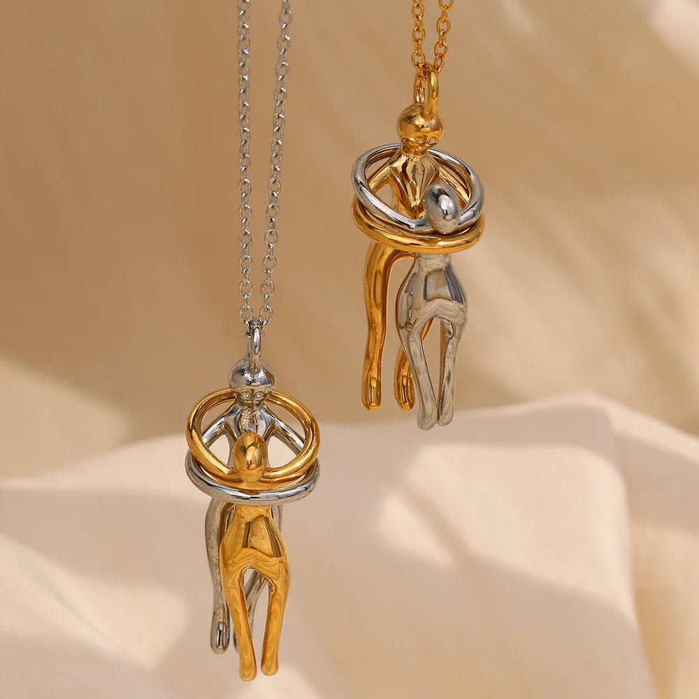 People Hug Pendant Necklace – Stainless Steel &18K Gold Plated
