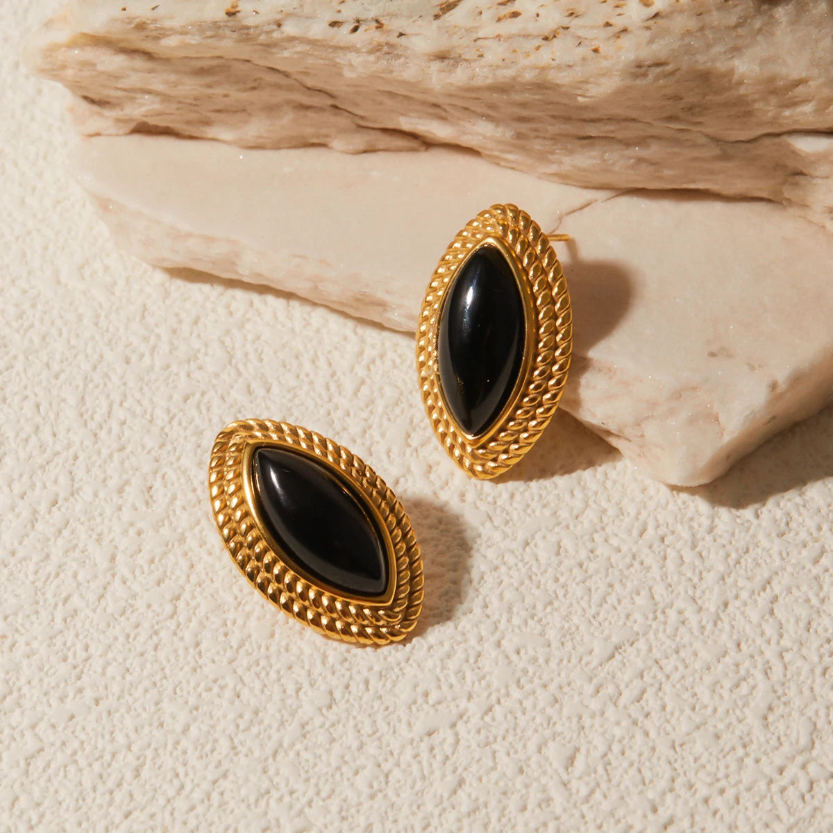 Black Onyx Horse Eye Earrings