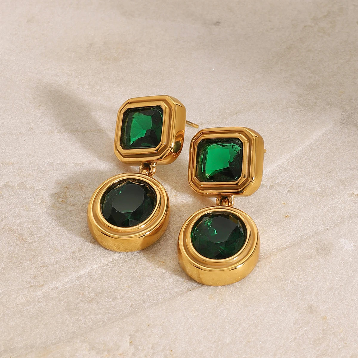 Green Zircon Geometric Earrings