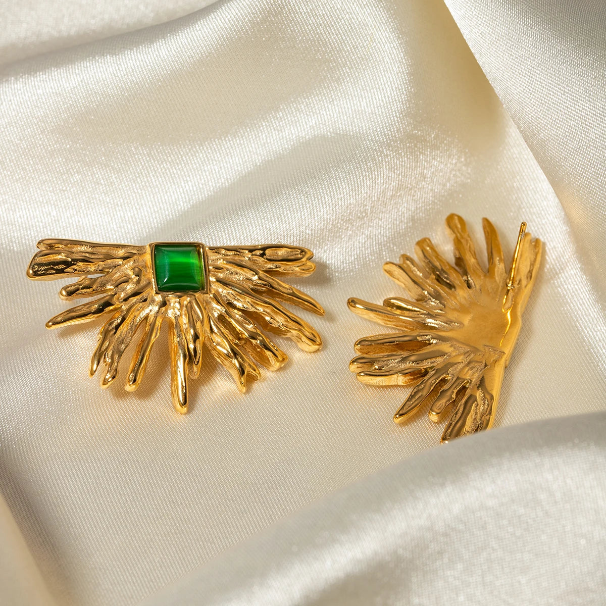Cat's Eye Stone Sunflower Ear Clips