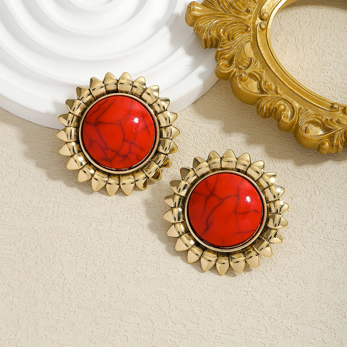 Sun Stone Earrings Women Red Pine