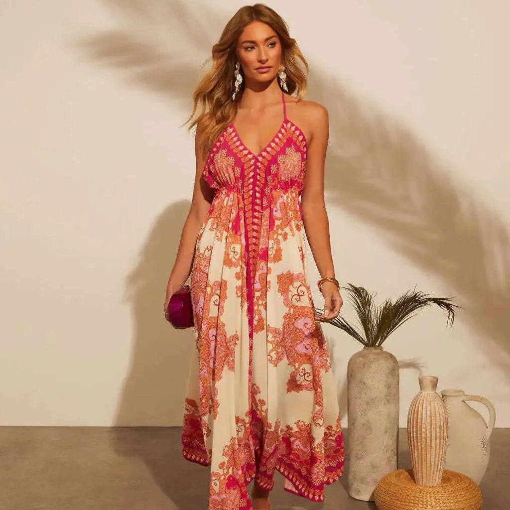 Bohemian Backless Halter Maxi Dress