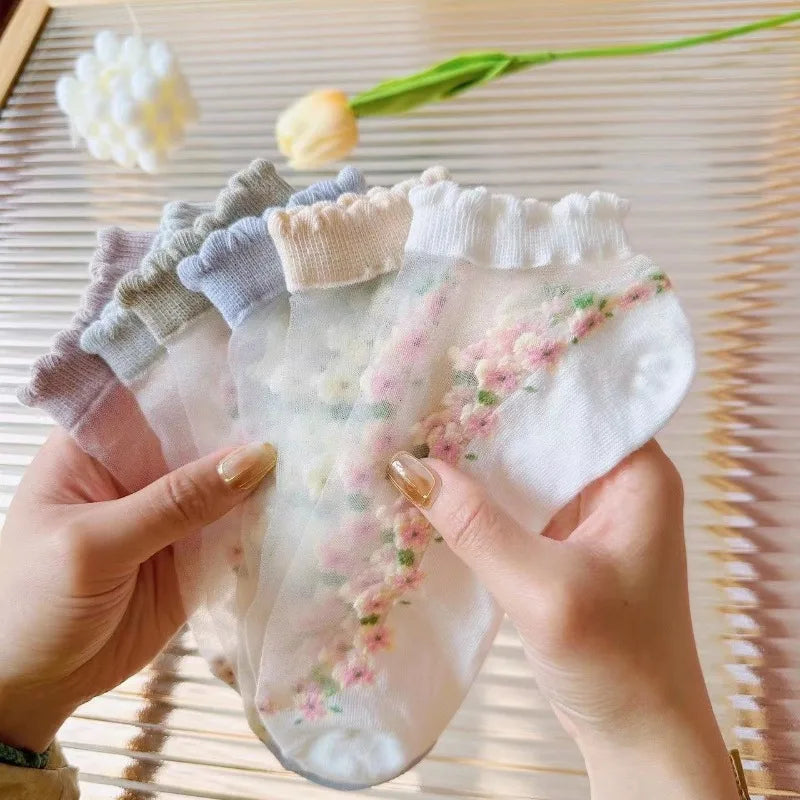 Breathable Floral Sheer Socks