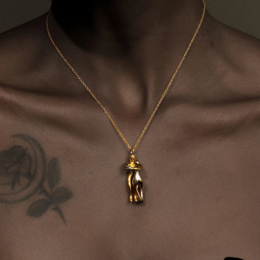 People Hug Pendant Necklace – Stainless Steel &18K Gold Plated