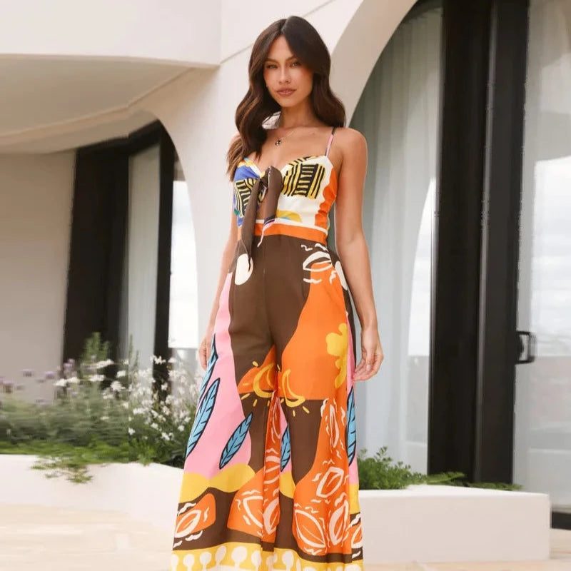 Veitche Boho Print Spaghetti Strap Jumpsuit
