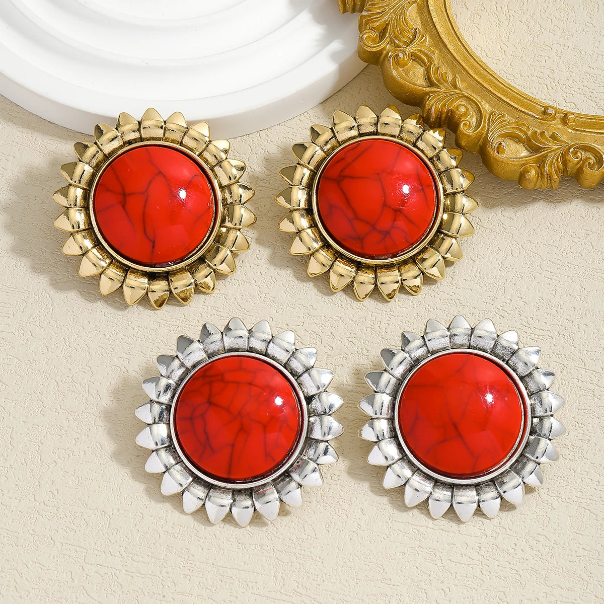 Sun Stone Earrings Women Red Pine