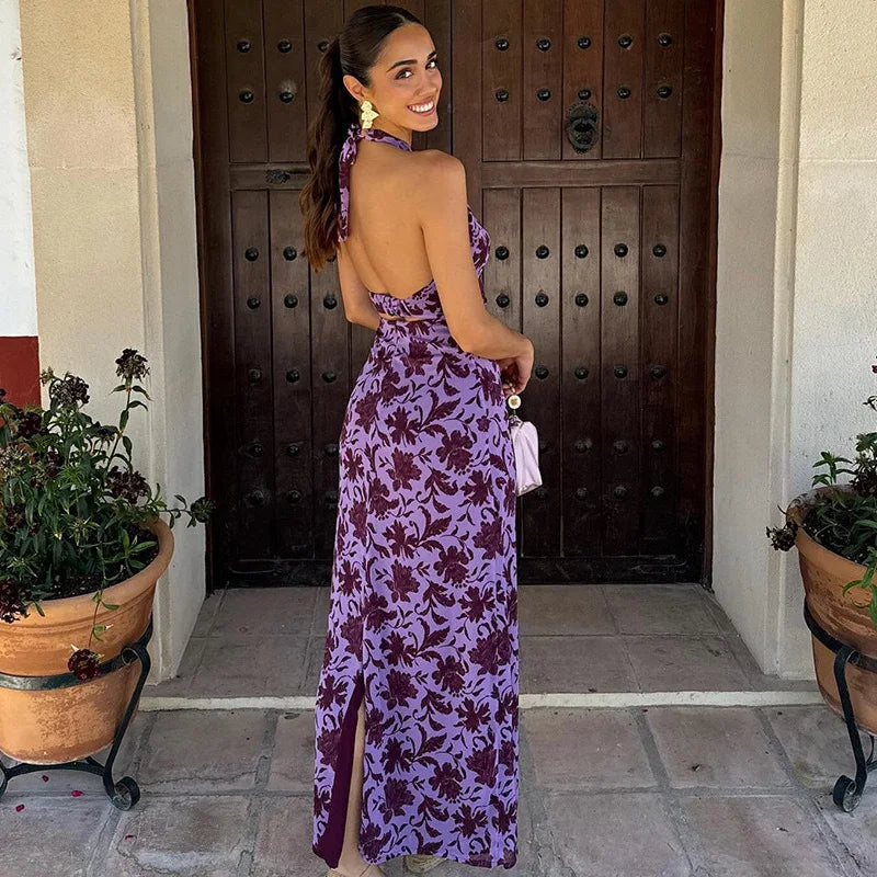 Elegant Backless Halter Maxi Dress