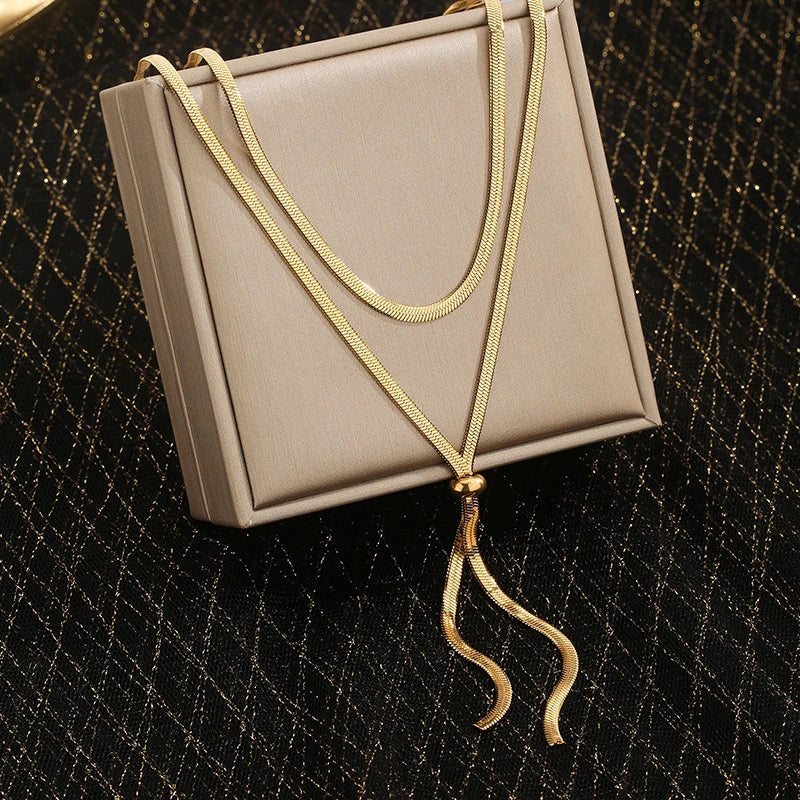 Flat Snake Chain Choker Necklace – Adjustable 316L Stainless Steel