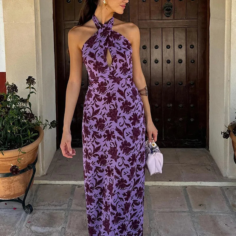 Elegant Backless Halter Maxi Dress