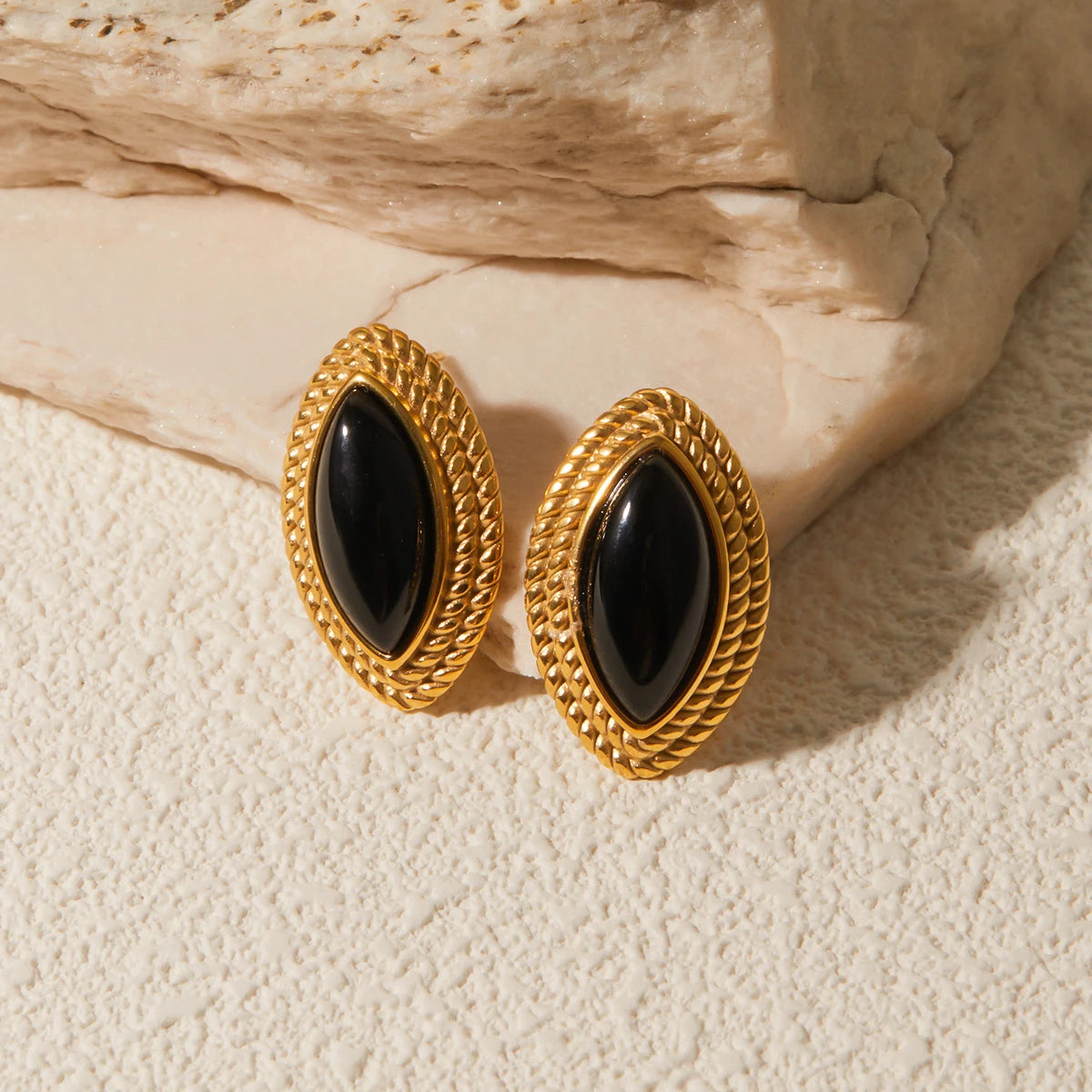 Black Onyx Horse Eye Earrings
