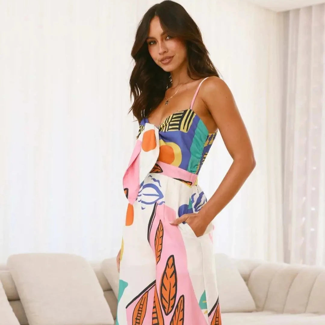Veitche Boho Print Spaghetti Strap Jumpsuit