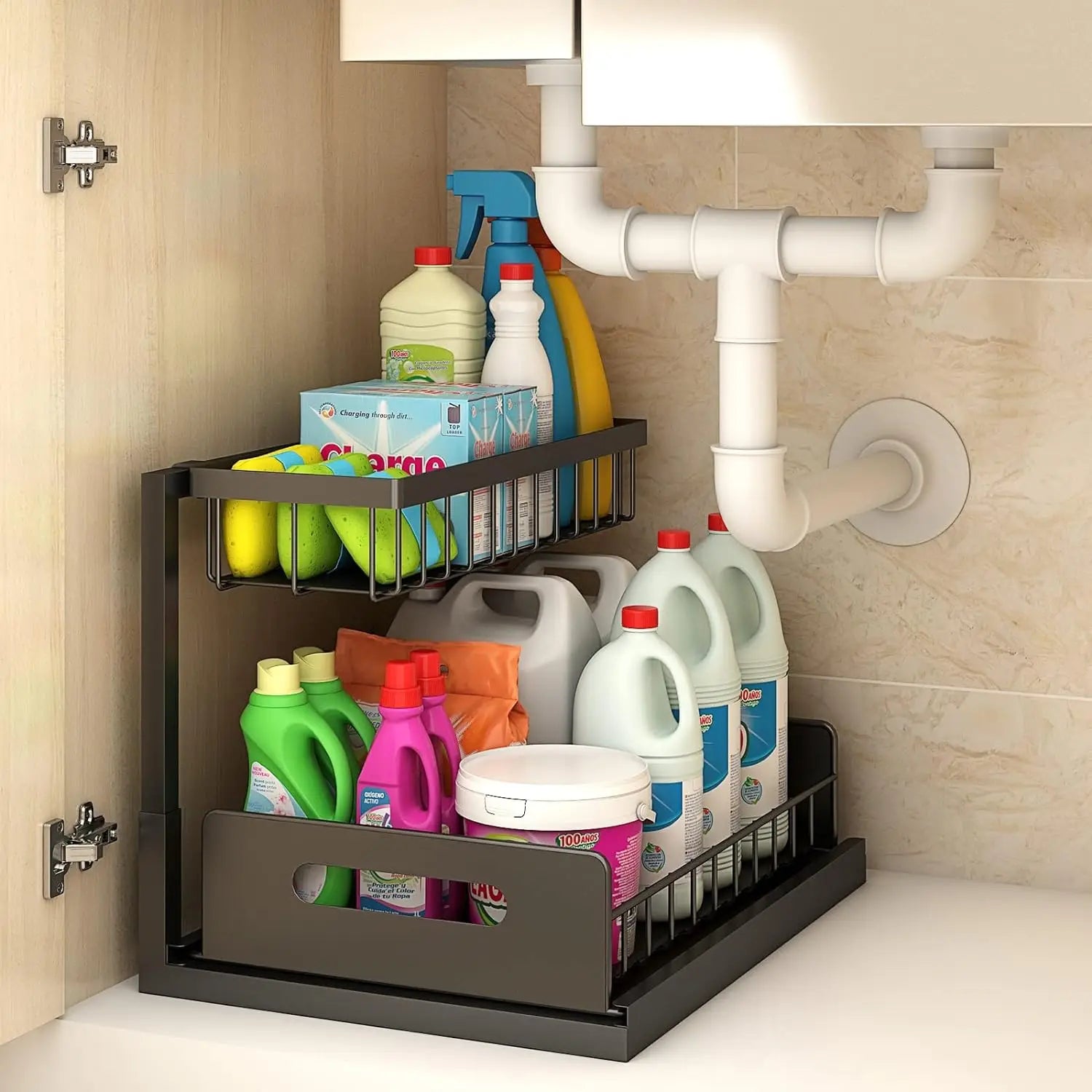 2-Tier Under Sink Organizer – Sliding Bathroom &amp; Kitchen Shelf