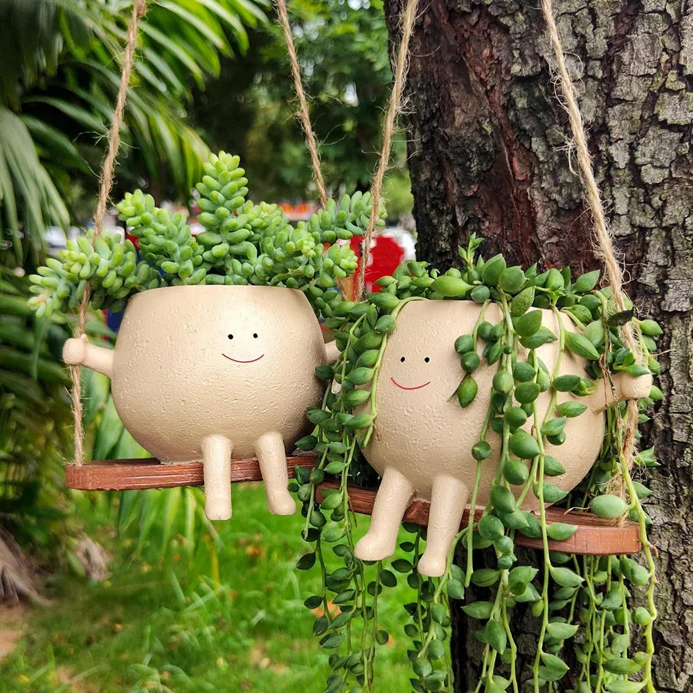 Swing Flower Container – Creative Resin Cartoon Wall Hanging Planter
