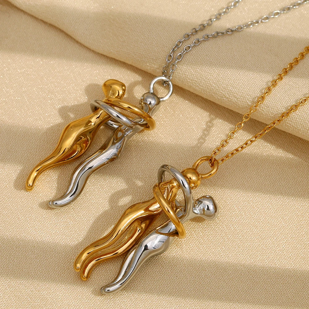 People Hug Pendant Necklace – Stainless Steel &18K Gold Plated