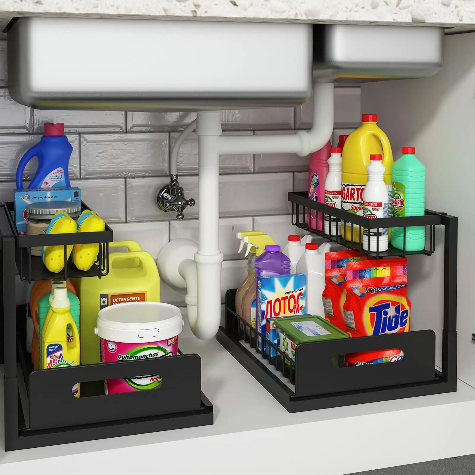 2-Tier Under Sink Organizer – Sliding Bathroom &amp; Kitchen Shelf