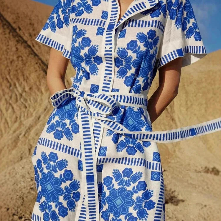 Elegant Printed Short Dress – Summer Casual & Vacation Style