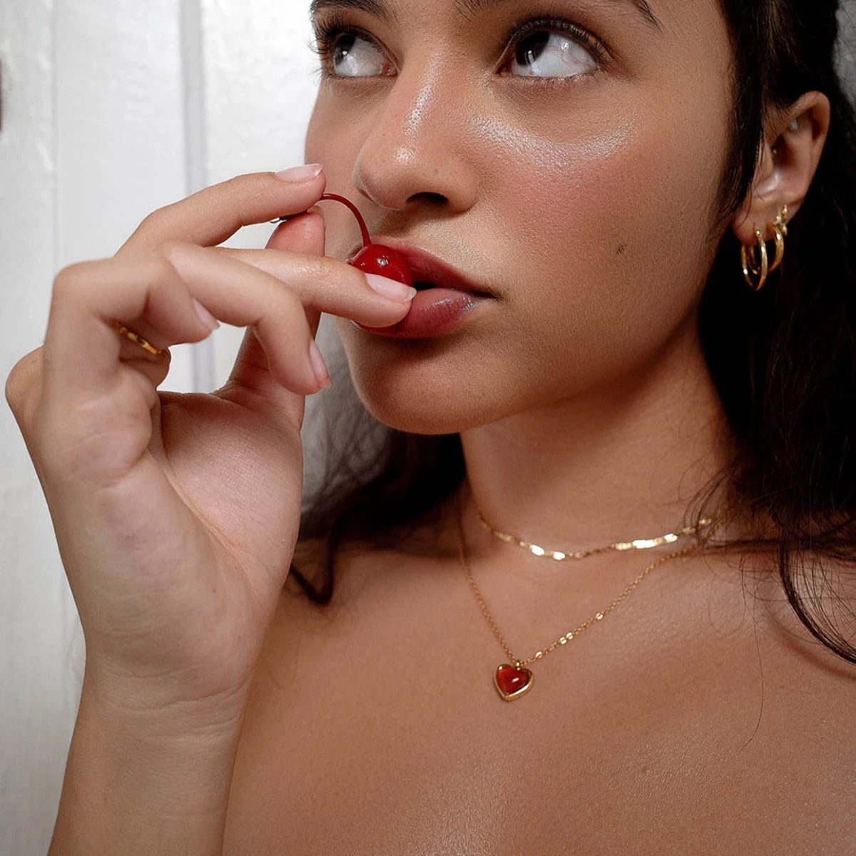 Gold Plated Red Agate Heart Pendant Necklace