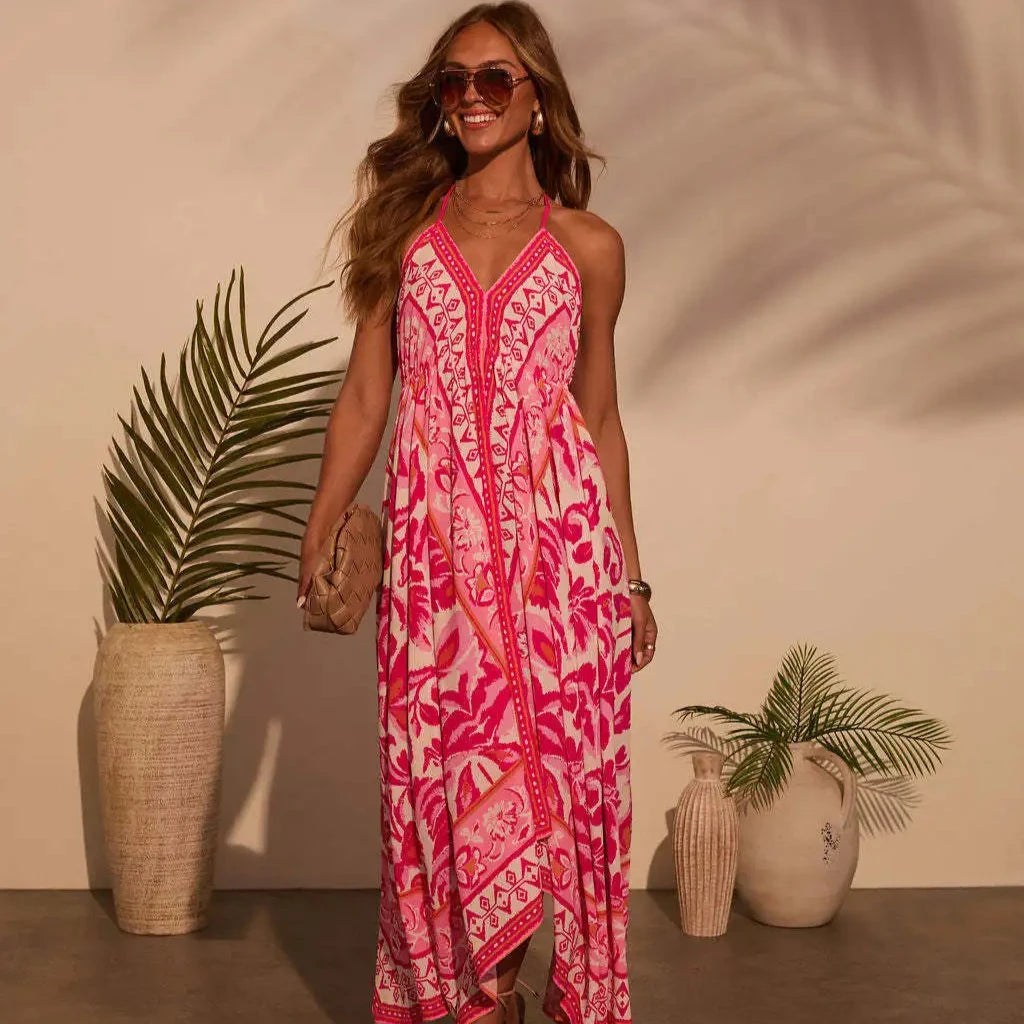 Bohemian Backless Halter Maxi Dress