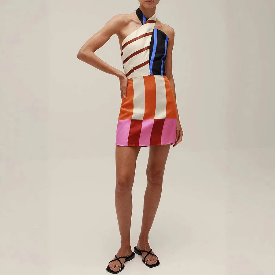 Retro Halter Lace-Up Mini Dress