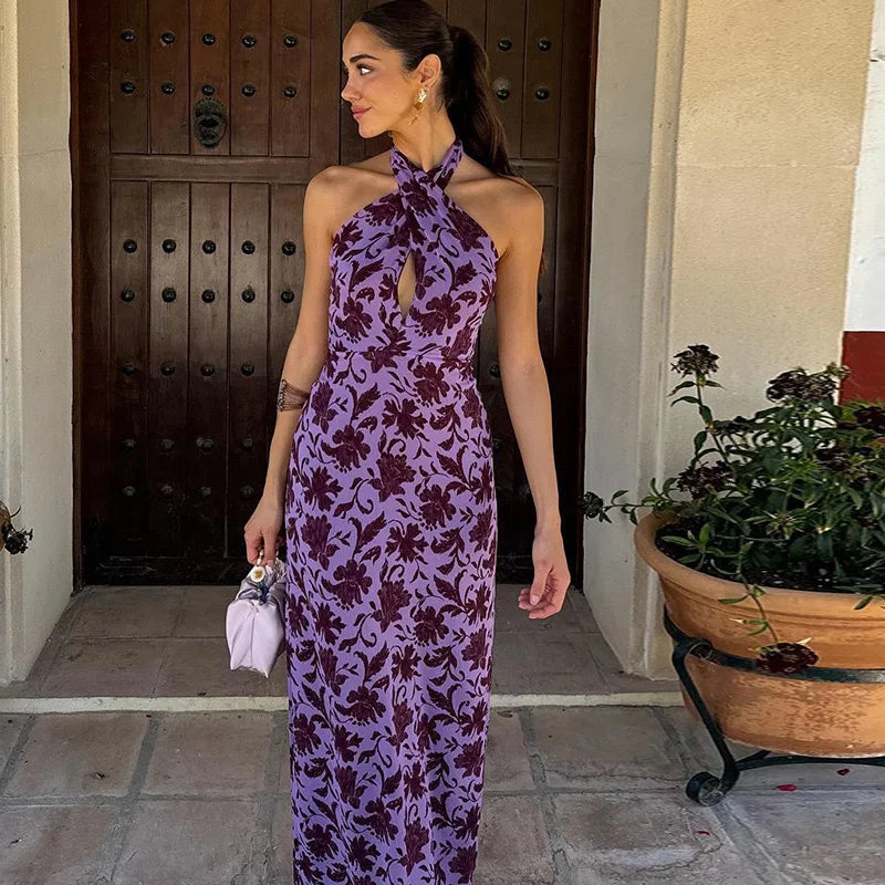 Elegant Backless Halter Maxi Dress