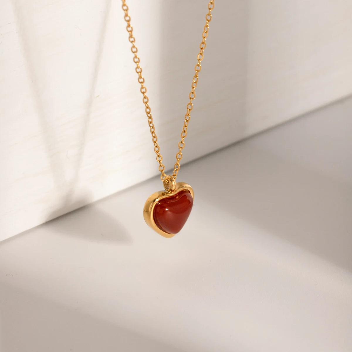 Gold Plated Red Agate Heart Pendant Necklace