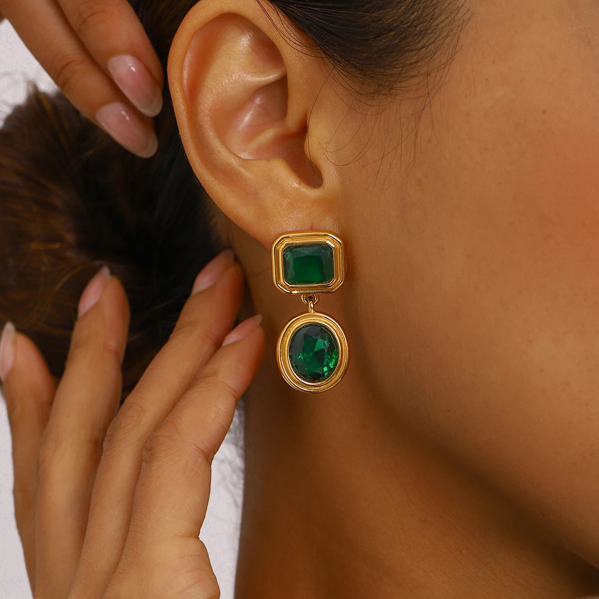 Green Zircon Geometric Earrings