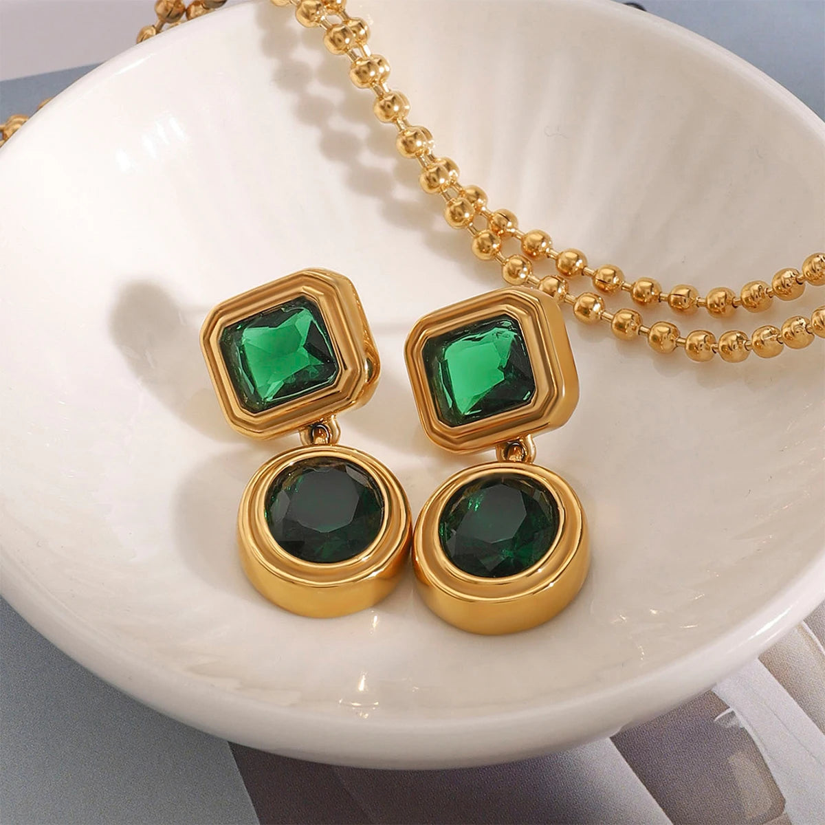 Green Zircon Geometric Earrings