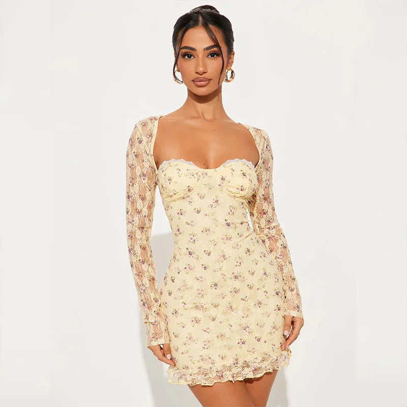 Spring Lace See-Through Mini Dress