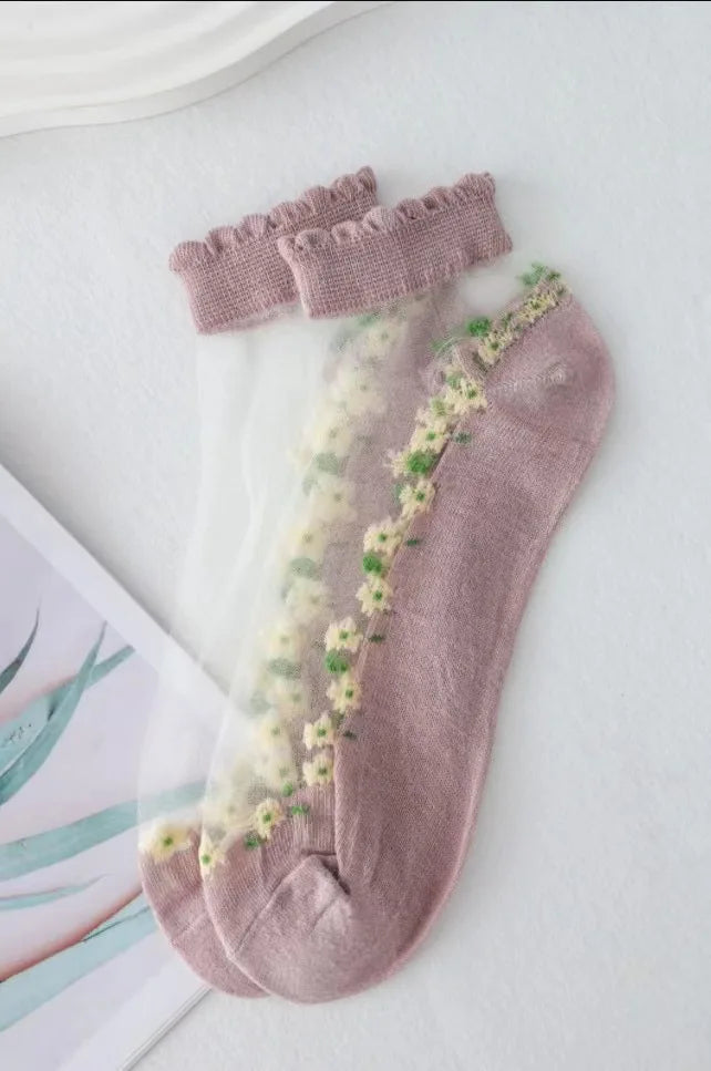 Breathable Floral Sheer Socks